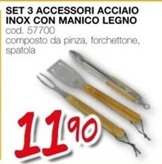 Set 3 Accessori Acciaio Inox Con Manico Legno