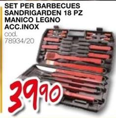 Set Per Barbecues Sandrigarden 18 Pz Manico Legno Acc.inox