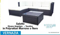 Divano Angolare + Tavolino In Polyrattan Marrone O Nero
