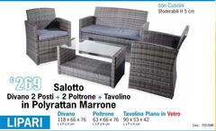 Divano 2 Posti + 2 Poltrone + Tavolino In Polyrattan Marrone