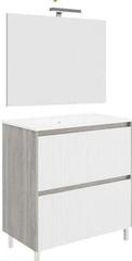 Mobile Da Bagno Lisbona Finitura Rovere Grigio Con Frontali Cannettati Bianchi