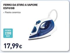 Electroline - ESF619B Ferro Da Stiro Ferro Da Stiro A Secco E A Vapore Piastra In Ceramica 2200 W Blu, Bianco
