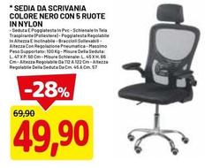 Sedia Da Scrivania Colore Nero Con 5 Ruote In Nylon