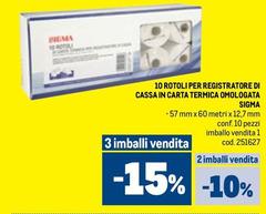 Sigma - 10 Rotoli Per Registratore Di Cassa In Carta Termica Omologata