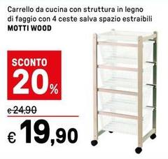 Motti Wood - Carrello Da Cucina Con Struttura In Legno Di Faggio Con 4 Ceste Salva Spazio Estraibili