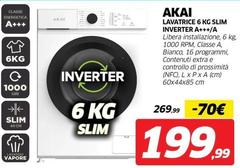 Akai - Lavatrice 6 Kg Slim Inverter 4+++/A