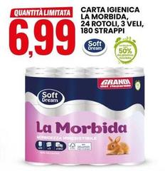 Soft - Carta Igienica La Morbida, 24 Rotoli, 3 Veli, 180 Strappi