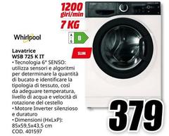 Whirlpool - Lavatrice WSB 725 K IT Libera installazione 7 kg 1200 Giri/min A Bianco