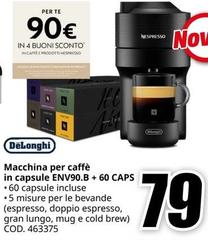 De Longhi - Macchina Per Caffè In Capsule ENV90.B + 60 Caps
