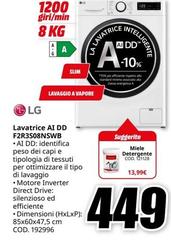 LG - F2R3S08NSWB Lavatrice 8 Kg 1200 Giri/min A-10%, Vapore, Bianco, Porsi