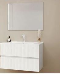 Mobile Da Bagno Sospeso Santorini Finitura Bianco Lucido Con Frontali Cannettati