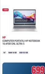 HP - Computer Portatili Notebook 16-AF0012NL Ultra 5