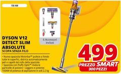 Dyson - V12 Detect Slim Absolute Aspirapolvere A Bastone 2 In 1 Batteria Secco Senza Sacchetto Nichel, Giallo