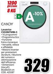 Candy - CSO286TMMB6-S Lavatrice Caricamento Frontale 8 Kg 1200 Giri/Min A-10% Grigio