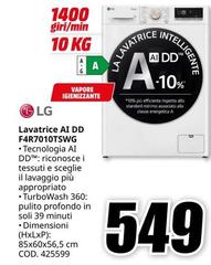 LG - F4R7010TSWG Lavatrice 10kg AI DD, Classe A-10%, 1400 giri, Turbowash, Vapore