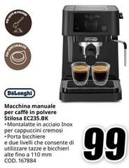 De Longhi - Macchina Manuale Per Caffè In Polvere Stilosa EC235.BK
