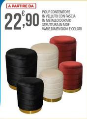Pouf Contenitore In Velluto Con Fascia In Metallo Dorato Struttura In MDF