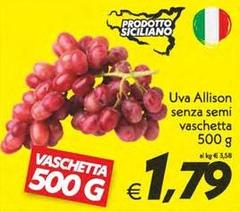 Uva Allison Senza Semi Vaschetta
