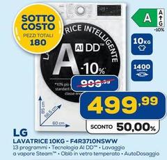 LG - F4R3710NSWW Lavatrice 10kg AI DD, Classe A-10%, 1400 giri, TurboWash, Vapore