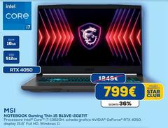 Msi - Notebook Gaming Thin 15 B13VE-2027IT