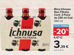 Ichnusa - Birra Non Filtrata Conf. 3 Pezzi Da 330 Ml