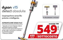 Dyson - V15 Detect Absolute Aspirapolvere A Bastone 2 In 1 Batteria Secco Senza Sacchetto Rame, Argento