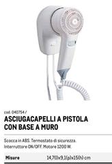 Asciugacapelli A Pistola Con Base A Muro