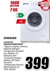 Samsung - WW70FG3MOUSTWET lavatrice Caricamento frontale 7 kg 1400 Giri/min A Bianco