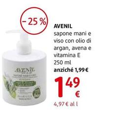 Avenil - Sapone Mani E Viso Con Olio Di Argan, Avena E  Vitamina E Azione Nutriente E Lenitiva 250 Ml