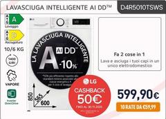 LG - D4R5010TSWS Lavasciuga 10/6kg AI DD, Serie R5 Classe D, 1400 Giri, TurboWash 360, Vapore, Eco Hybrid, Bianca