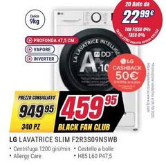 LG - F2R3S09NSWB Lavatrice 9kg AI DD, Classe A-10%, 1200 giri, Vapore