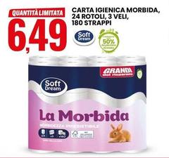 Soft Dream - Carta Igienica Morbida, 24 Rotoli, 3 Veli, 180 Strappi