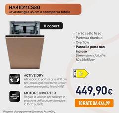 Hotpoint - HA4ID11CS80 Lavastoviglie 45 Cm A Scomparsa Totale