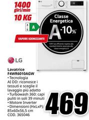 LG - F4WR6010AGW lavatrice Caricamento frontale 10 kg 1400 Giri/min A-10% 1200 Giri/min Bianco