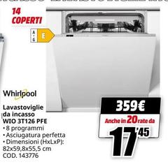 Whirlpool - Lavastoviglie Da Incasso WIO 3T126 PFE