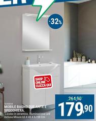 Mobile Bagno Due Ante E Specchiera. Lavabo In Ceramica. Illuminazione Led Inclusa.misure 65x45x158h Cm.