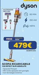 Dyson - V12 Detect Slim Absolute Aspirapolvere A Bastone 2 In 1 Batteria Secco Senza Sacchetto Ferro Spazzolato, Giallo