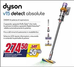 Dyson - V15 Detect Absolute Aspirapolvere A Bastone 2 In 1 Batteria Secco Senza Sacchetto Giallo, Nichel