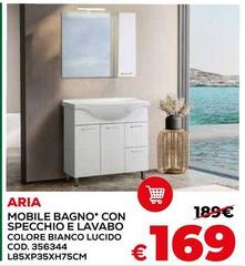 Arla - Mobile Bagno Con Specchio E Lavabo Colore Bianco Lucido Cod. 356344 L85xp35xh75cm