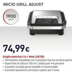 Moulinex - Inicio Grill Adjust Griglia Elettrica 2 In 1 Mod. GI272D  