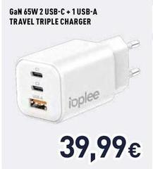 Ioplee - GaN 65w 2 Usb-c + 1 Usb-a Travel Triple Charger