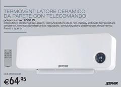 Zephir - Termoventilatore Ceramico Da Parete Con Telecomando