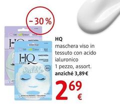 HQ - Maschera Viso In Tessuto Con Acido Ialuronico 1 Pezzo, Assort.