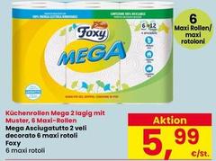Foxy - Mega Asciugatutto 2 Veli Decorato 6 Maxi Rotoli 6 X 6 Rotoli 6 X