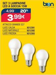 Bion - Set 3 Lampadine Led A Goccia 15W