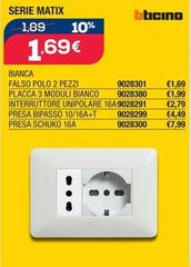 Bticino - Serie Matix Bianca Falso Polo 2 Pezzi