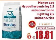 Monge - Dog Hypoallergenic Kg 2,5 Salmone/Tonno Light Kg 2,5 Salmone/Riso