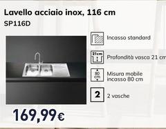 Smeg - Lavello Acciaio Inox, 116 Cm SP116D