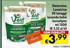 Vert - Detersivo Lavatrice 30 Lavaggi Lavanda Bebe/Eucalipto
