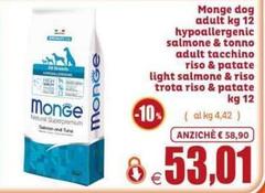 Monge - Dog Adult Kg 12 Hypoallergenic Salmone & Tonno Adult Tacchino Riso & Patate Light Salmone & Riso Trota Riso & Patate